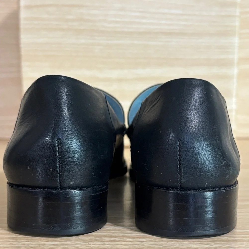 Frances Valentine Black Leather Penny Loafers Size 7B